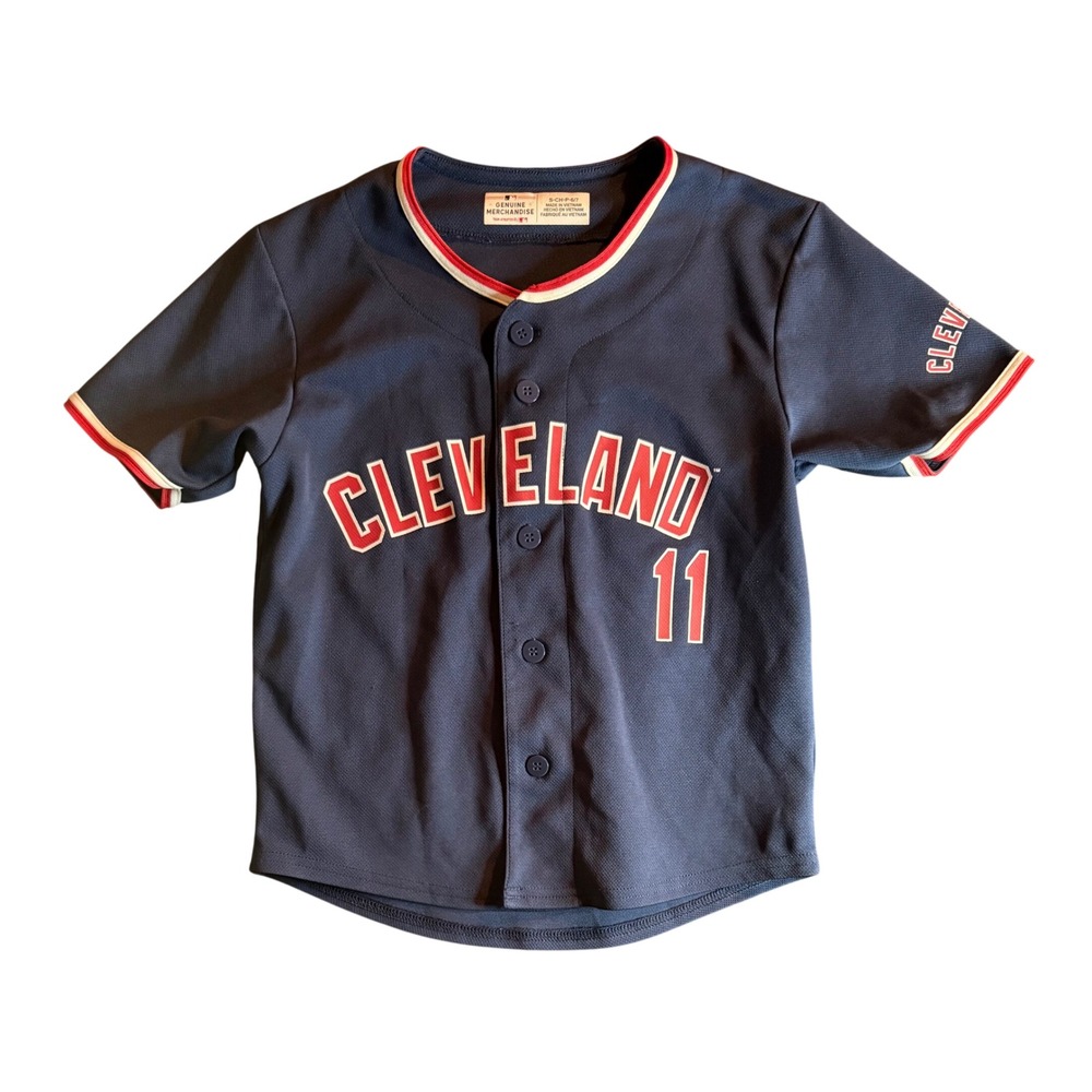 MLB Cleveland Jose Ramirez 11 Jersey Youth S 6/7 Navy Blue Button Front Top